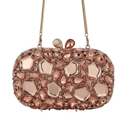 Rhinestone Crystal Clutch Purse for Women, Evening Wedding Formal Bag with Synthetic Agate Stones Clasp, Silver (champagne) Chaliwini