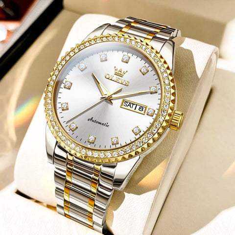 OLEVS Mens Automatic Watch Diamond Luxury Mechanical Self Winding Business Dress Wrist Watch Waterproof Luminous OLEVS