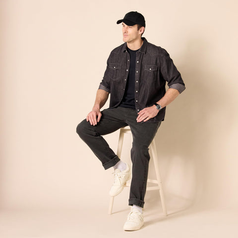 Amazon Essentials Men's Straight-Fit Stretch Jean - Discontinued Colors, Washed Black, 28W x 28L