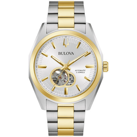Bulova Men's Classic Surveyor 3-Hand Automatic Watch, Hack Feature, Luminous Hand, Open Aperture, Screw-Back Case, 42mm Bulova