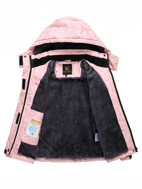 Keevoom Girls Winter Coats Size 8-10,Youth Pink Fleece Ski Coat Waterproof Riancoat Hooded Windproof Snowboarding Jackets