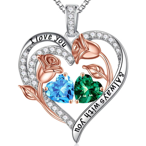 Iefil Women's Birthstone Necklace, 925 Sterling Silver, Aquamarine & Emerald, Adjustable 19+2in, for Mothers Day, Anniversary, Birthday Gift Iefil