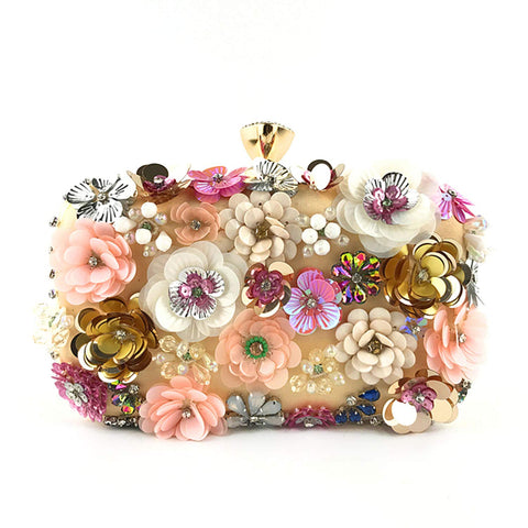 Lanpet Women Clutches Flower Evening Handbag Chain Strap Shoulder Bag Gold Lanpet