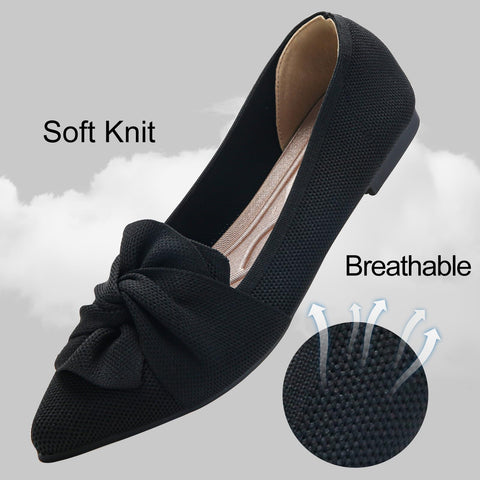 HIULYCENCE Women's Flats Shoes Pointed Toe Ballet Flats with Bow Comfortable Knit Dressy Flats Black US9