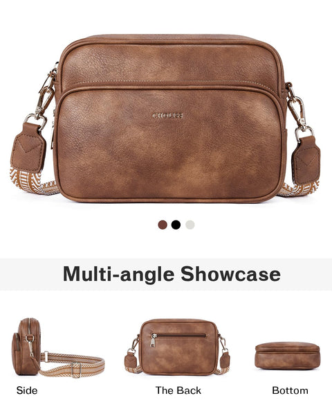 CHOLISS Small Crossbody Bags for Women, Leather Purses Designer Shoulder Handbags w/Adjustable Wide Strap Credit Card Slots (Brown) CHOLISS