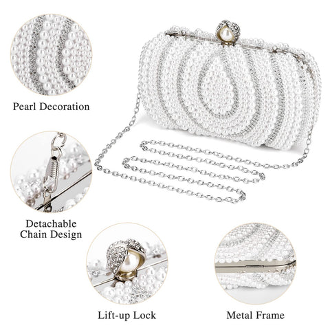 Tanpell Pearl Clutch Women's Beaded Purse Formal Evening Bags Wedding Bridal Evening Clutch Bag (Silver) Tanpell