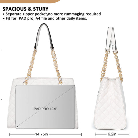 Montana West Tote Bag for Women Quilted Chain Handbags Shoulder Purse White Gift MWC-040BG Montana West