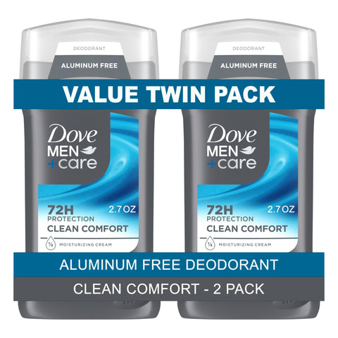 Dove Men+Care Deodorant Stick for Men Clean Comfort Pack of 2 Aluminum Free 72-Hour Odor Protection Mens Deodorant with 1/4 Moisturizing Cream 3 oz DOVE MEN + CARE