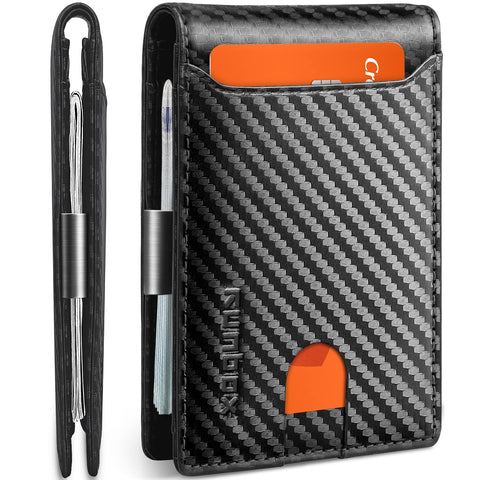 RUNBOX Slim Wallets for Men - Leather Money Clip Mens Wallet - RFID Blocking Front Pocket Bifold Wallet - Thin Credit Card Holder with Gift Box RUNBOX