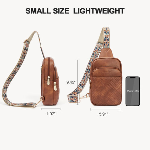 BOSTANTEN Sling Bag Quilted Crossbody Bags for Women Cross Body Purse PU Leather Fanny Pack with Adjustable Guitar Strap
