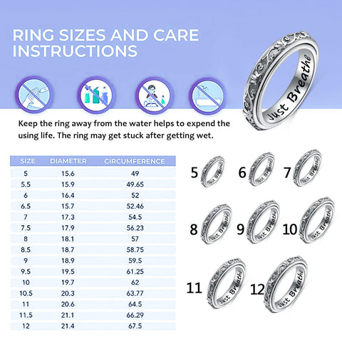 Ladytree Spinner Fidget Ring S925 Sterling Silver Lotus Flower Yoga Just Breathe Anxiety Worry Band Oxidized Fidget Stress Relieving Boredom ADHD Autism Rings for Women Men,Size 8 Ladytree