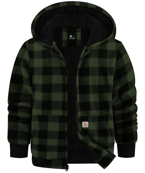 GEEK LIGHTING Boys Flannel Jacket Sherpa Lined Hoodies Zip Up Fleece Plaid Shirt Jackets Winter Outdoor Coat Warm