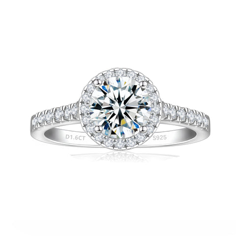 SILVERNANA 1.6CT Moissanite Halo Engagement Ring for Women Sterling Silver Round Cut Moissanite Promise Ring Size 8.5 SILVERNANA