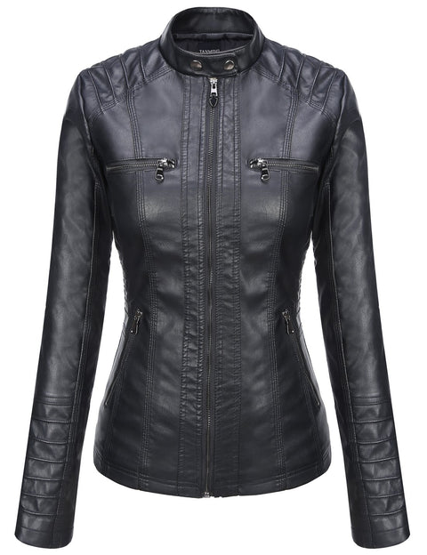 Tanming Women's Removable Hooded Faux Leather Jackets (X-Large, Black) Tanming