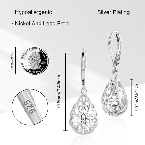 LANCHARMED Sterling Silver Teardrop Earrings for Women, Trendy Silver Drop Leverback Dangle Earrings, Hypoallergenic Leverback Drop Earrings for Jewelry