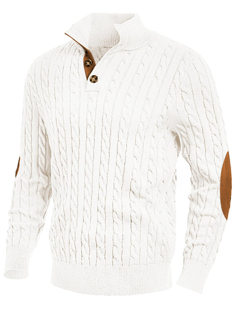 JMIERR Mens Sweater Cable Knit Casual Long Sleeve Essentials Button Chunky Winter Fashion Knitted Pullover Sweaters, 3XL, White