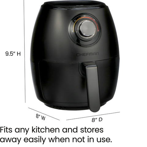 CHEFMAN Small Air Fryer Healthy Cooking, 3.6 Qt, Nonstick, User Friendly and Dual Control Temperature, w/ 60 Minute Timer & Auto Shutoff, Dishwasher Safe Basket, Matte Black, Cookbook Included Chefman