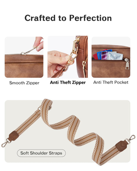 CHOLISS Small Crossbody Bags for Women, Leather Purses Designer Shoulder Handbags w/Adjustable Wide Strap Credit Card Slots (Brown) CHOLISS