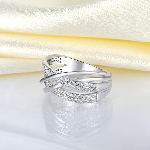 YL Twisted Knot Rings 925 Sterling Silver Criss Knot Ring 18k White Gold Plated Cubic Zirconia Infinity Statement Rings for Women-size5 YL