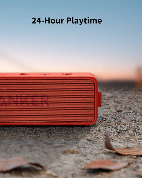 Anker SoundCore 2 Portable Bluetooth Speaker, Wireless, Enhanced Bass, 24-Hour Playtime, 66ft Range, IPX7 Water Resistant, Built-in Mic, Ideal for Travel, Compact and Easy to Use - Red Anker