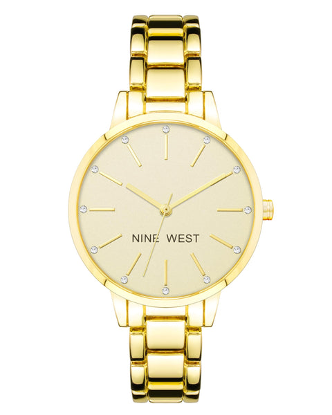 Nine West Women's Crystal Accented Gold-Tone Bracelet Watch