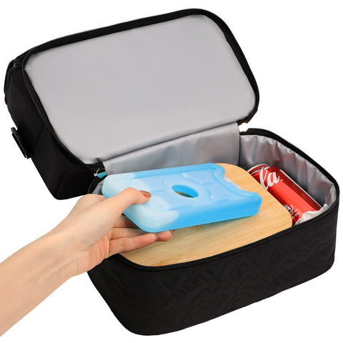 NISHEL Lunch Bag for Women, Insulated Two Separate Compartments Lunch Box with Adjustable Shoulder Strap, Leakproof Lunch Cooler Bag for Work, Black NISHEL