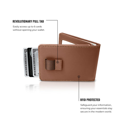 Kings Loot Wallet - Minimalist Wallet for Men with Cash Pocket & Card Pull Strap - Holds 1-15 cards, Slim and Stylish- Premium Tuscan Leather Men's Wallet with RFID protection, Bourbon Kings Loot