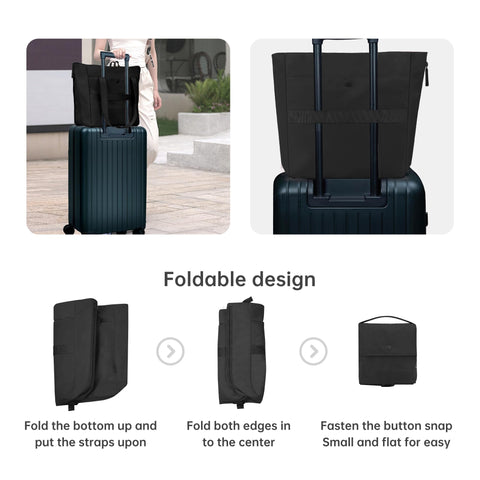 KarSyon Tote Bag for Women Foldable Tote Purses Bags With Cup Holder Zipper Travel Shoulder Bag Handbag for Work,Nurse,School (Black)