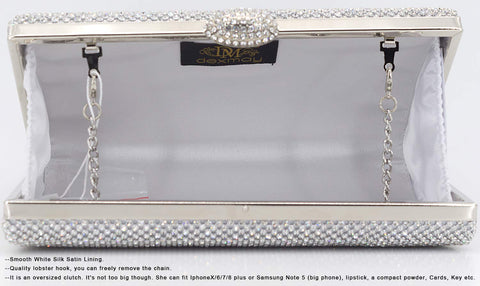 Dexmay Large Rhinestone Crystal Clutch Evening Bag Women Formal Purse for Cocktail Prom Party Silver DEXMAY DM