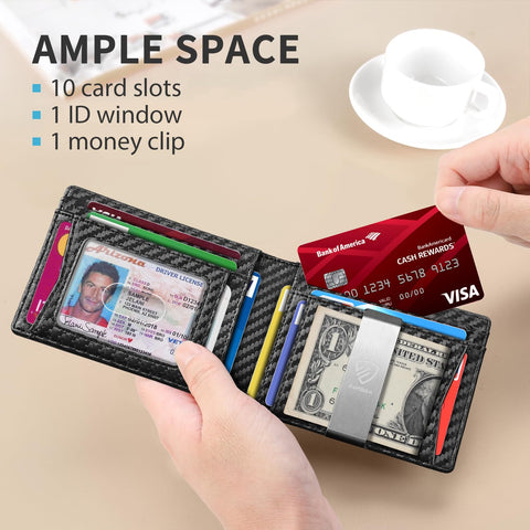 RUNBOX Mens Slim Wallet with Money Clip RFID Blocking Bifold Credit Card Holder for Men with Gift Box