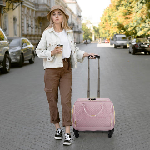 Arcoyard Rolling Laptop Bag, Briefcase for Women and Men with 4 Spinner Wheels and Handle, Roller Computer Bag for Work Travel Carry On, TSA Friendly Design, Pink Arcoyard