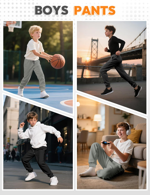 Guicizi Boys Sweatpants Joggers Athletic Running Active Track Pants Black Grey 3T Boys Sweat Pants with Pockets Drawstring Toddler Kids Clothes 4T