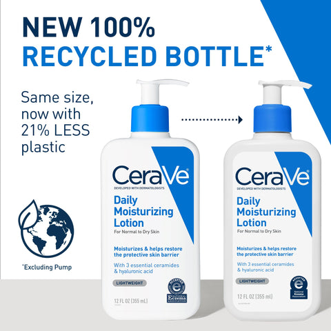CeraVe Daily Moisturizing Lotion for Dry Skin, Body Lotion & Face Moisturizer with Hyaluronic Acid and Ceramides, Daily Moisturizer, Fragrance Free, Oil-Free, 12 Ounce CeraVe