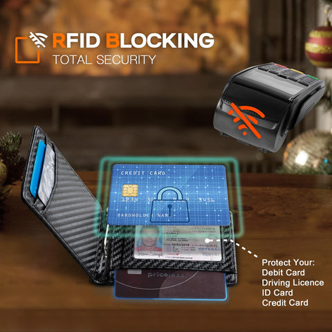 RUNBOX Slim Wallet for Men Genuine Leather RFID Blocking Bifold Minimalist Front Pocket Mens Wallet with Money Clip Thin Gift Box