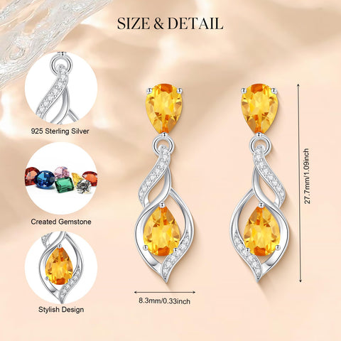 FANCIME Gift for Women November Birthstone Earrings for Her Teardrop Citrine Earrings S925 Sterling Silver infinity Love Birthday Gifts for Mom Women