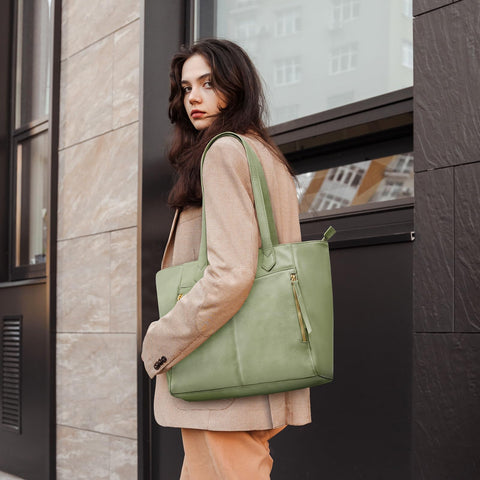 Missnine Tote Bag for Women with Zipper, Leather Purse and Handbags, Ladies Top-handle Shoulder Bags for Work, Casual, Travel, Green Missnine