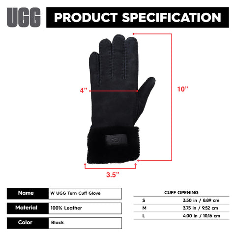 UGG Women's Leather Turn Cuff Water Resistant Sheepskin Shearling Lined Winter Gloves, Black, Large UGG