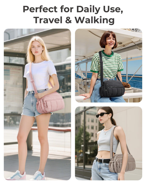 BAGSMART Anti Theft Crossbody Bags for Women Travel Purse, Medium Quilted Puffy cross body bag, Handbags Shoulder Purses, Black-medium