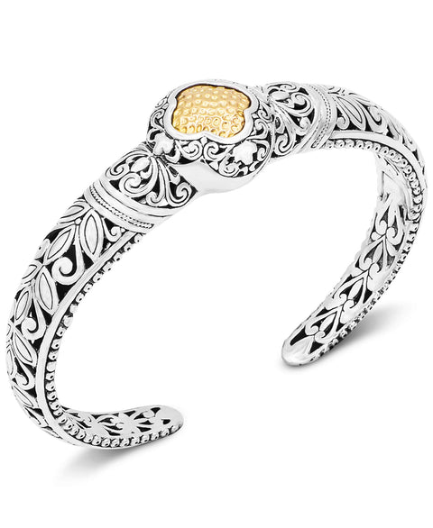 DEVATA Sterling Silver 925 and 18K Gold Bali Filigree Cuff Bracelet DHK3255ATT (Size M) DEVATA