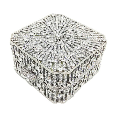 Boutique De FGG Women Metal Box Crystal Clutch Purse Evening Bag Wedding Bridal Rhinestone Handbags Party Clutch Bag,Mini,Silver Boutique De FGG