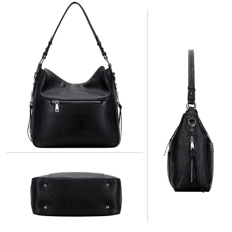 Over Earth Hobo Purses and Handbags for Women Genuine Leather Shoulder Bag Crossbody Purse(O171E Black) Over Earth