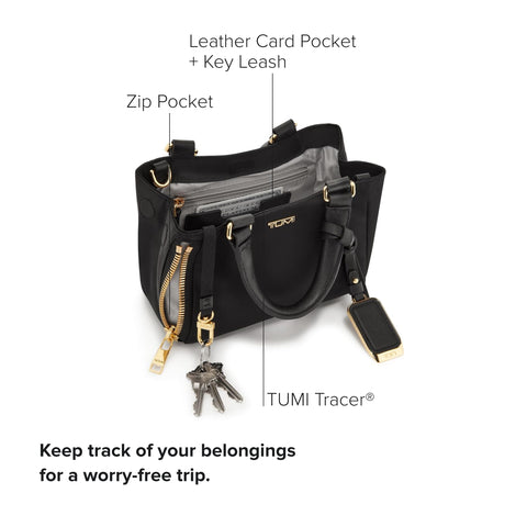 TUMI Voyageur Valetta Micro Tote - Men's & Women's Everyday Tote Bag - Black - With Gold Hardware - 5.3" X 7.5" X 3.0" TUMI