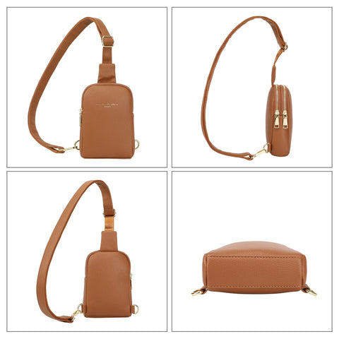 INICAT Travel Small Sling Bag Faux Leather Crossbody Bags Purses Women Fanny Packs Cross Body Bag for Woman Gifts(Brown)