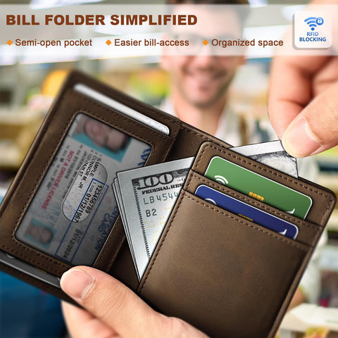 BULLIANT Slim Wallet For Men 12Cards,Easy Leather Wallet Card Holder Money Clip With Simplified Bill Folder&Magnetic Closure -RFID Blocking