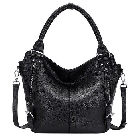 Over Earth Genuine Leather Handbags for Women Hobo Shoulder Bag Ladies Leather Tote Bag(O172E Black) Over Earth