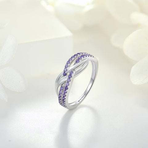 JO WISDOM Women Rings,925 Sterling Silver Criss Cross X Shape Statement Rings for Women with February Birthstone Ring size9 JO WISDOM