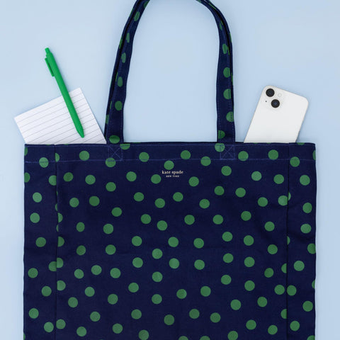 kate spade new york Cute Canvas Tote Bag for Women, Canvas Beach Bag, Tote with Pocket, Sonnet Dot