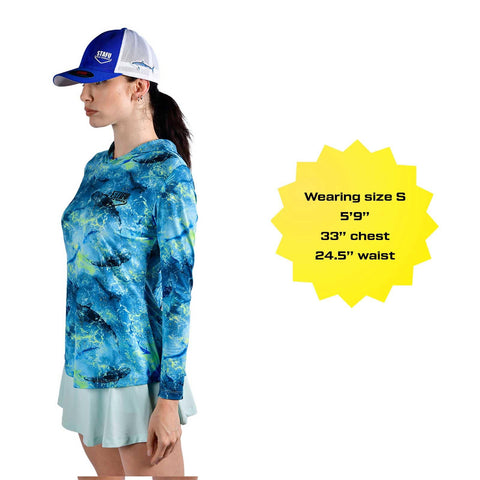 Stafu Pro Series Sirena Women's UV Hoodie | Lightweight Breathable Rash Guard Shirt with Curved Waist & Extended Hem