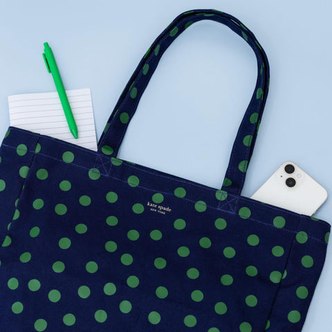 kate spade new york Cute Canvas Tote Bag for Women, Canvas Beach Bag, Tote with Pocket, Sonnet Dot