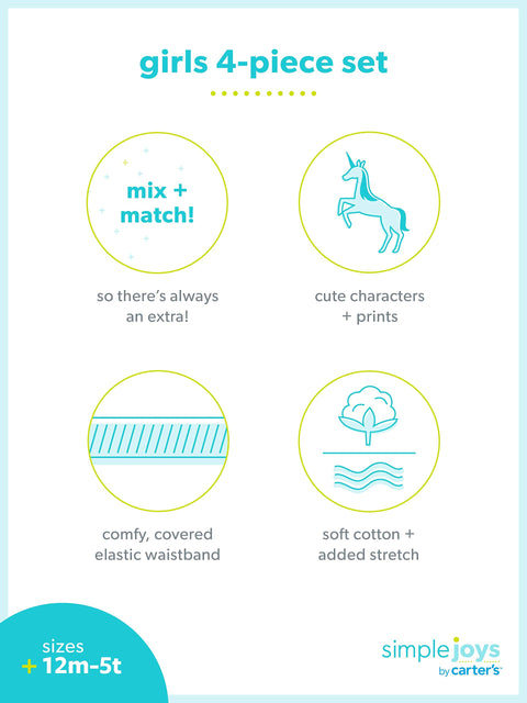 Simple Joys by Carter's Toddler Girl's 4-Piece Long-Sleeve Shirts and Pants Playwear Set Pants, Olive/Pink Dino, 2T